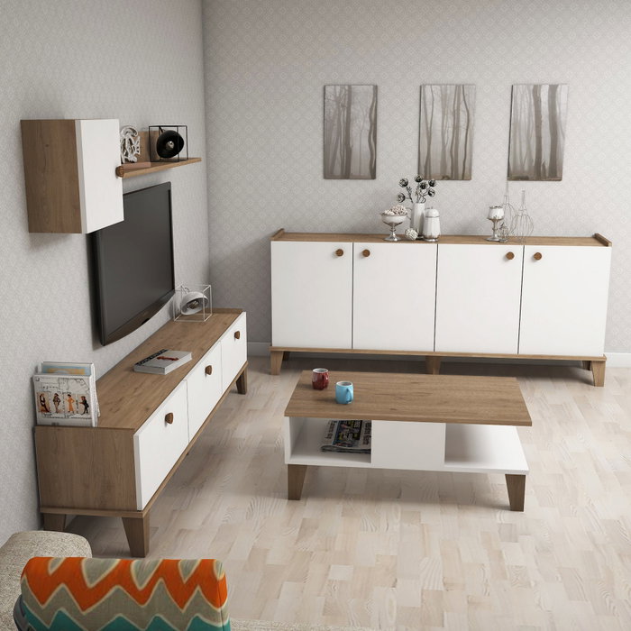 Hanah Home Sumer 3 Conjunto de Muebles de Salón Roble y Blanco